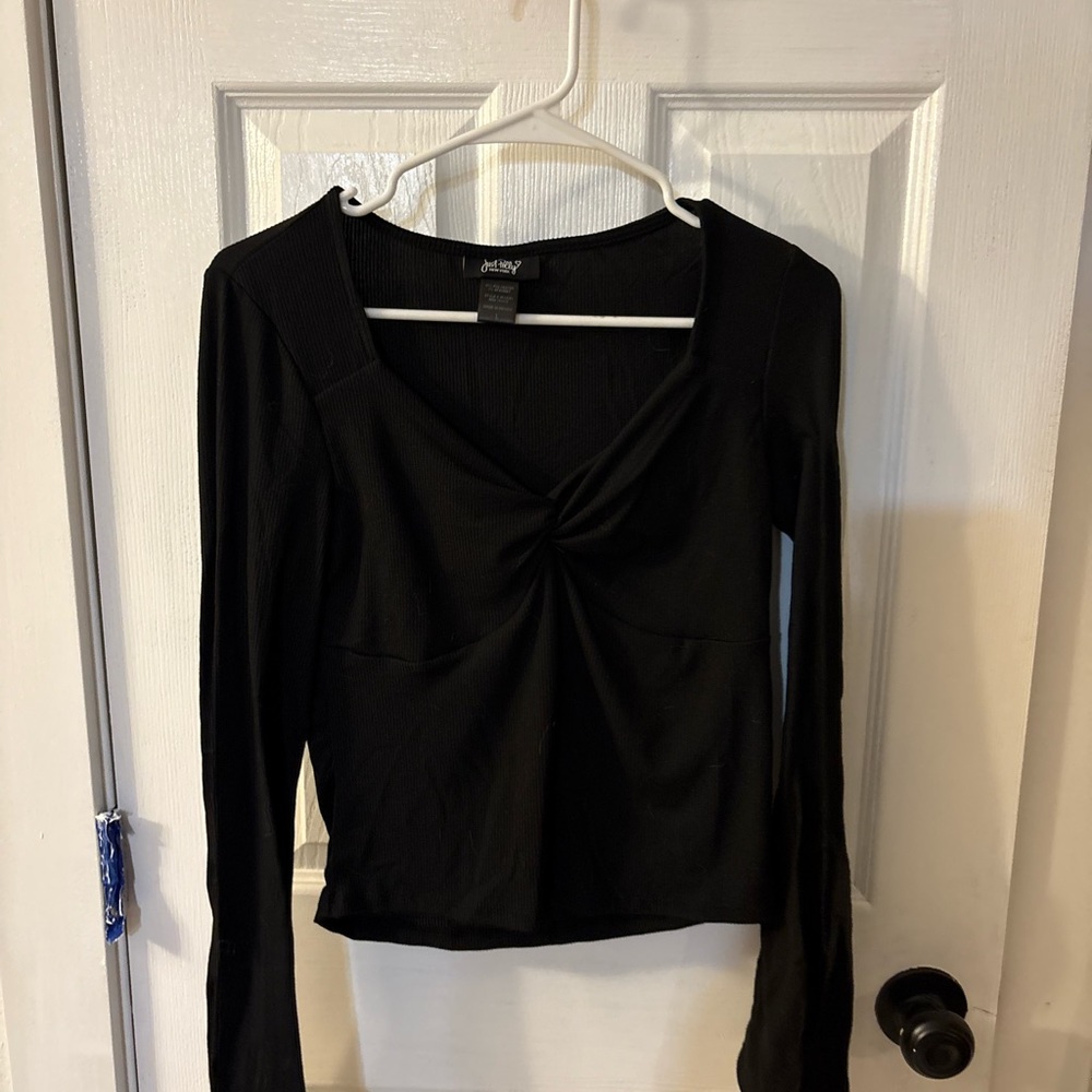 Wild Fable Black Twist Front Long Sleeve Top